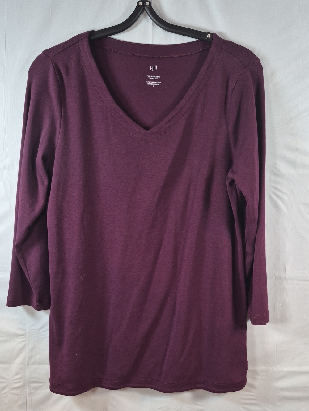 J. Jill 3/4 Sleeve V-Neck Tee - Plum Small